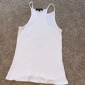 High neck ribbed white tank